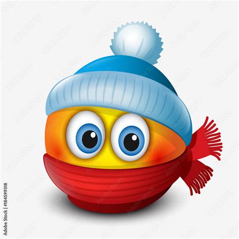 Cute winter emoticon, wearing cap and scarf, emoji Stock Vector | Adobe Stock