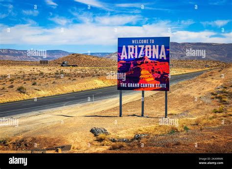 Welcome to Arizona State Sign situated along I-15 at the border with ...