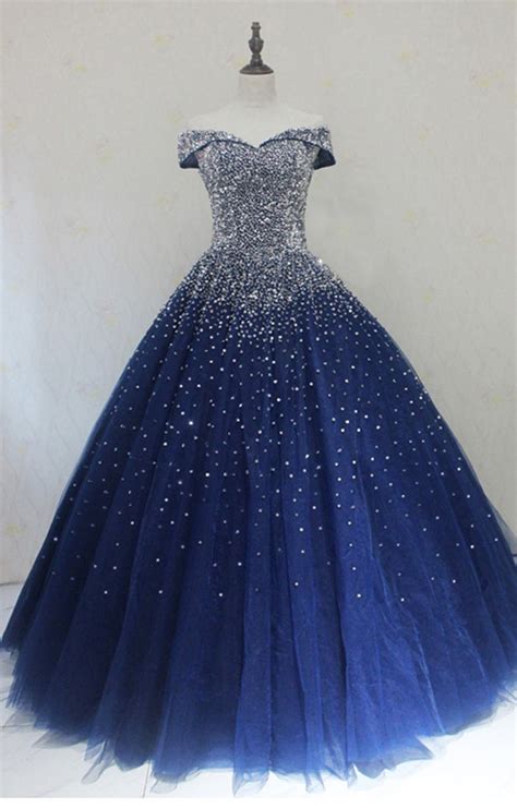 New Sparkle Princess Prom Dress Dark Royal Blue Cinderella ball gown L – Siaoryne