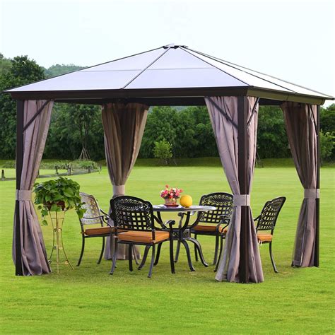 EROMMY 10'x10' Outdoor Hardtop Polycarbonate Gazebo Canopy Curtains ...