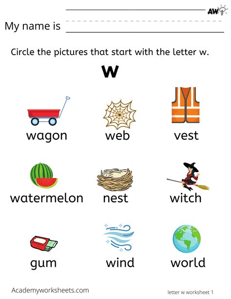 Learn the Letter W w - learn letters of the alphabet - Academy Worksheets