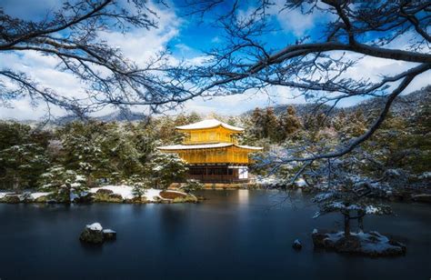 Kinkakuji Golden Pavilion Temple with Snow Stock Photo - Image of beauty, culture: 106936700