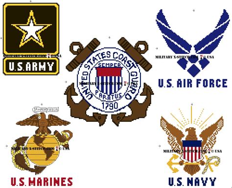 Five US Military Branches Logos PDF – Military XStitch Com