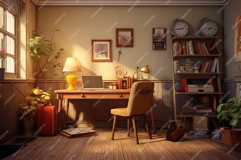 Premium Photo | A render of a vintage home office interior background ...