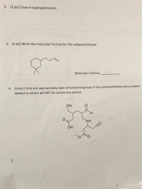 Solved 2. (3 pts) Draw 4-isopropylnonane. 3. (4 pts) Write | Chegg.com