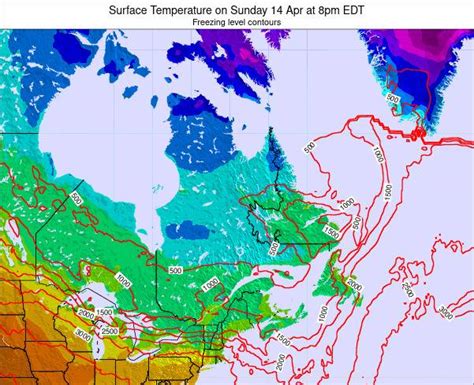 Quebec Surface Temperature on Monday 15 Mar at 7am EST