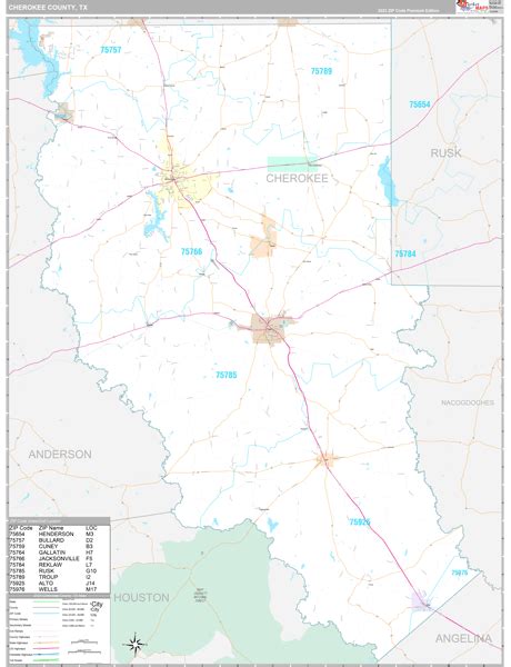 Cherokee County, TX Map - Premium