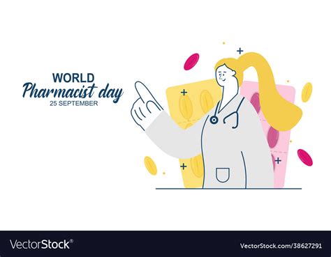 World pharmacist day doctor and pills logo Vector Image