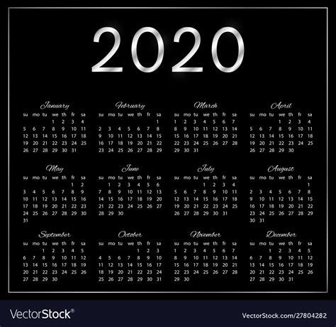 2020 elegant calendar on black background Vector Image