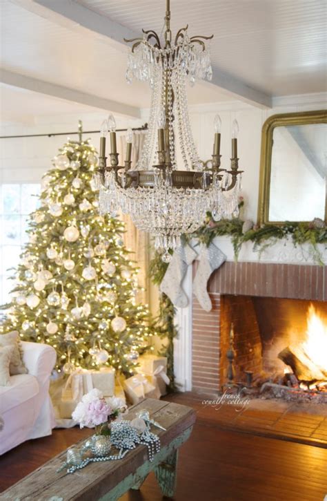 White & French blue sparkle Christmas Tree - French Country Cottage