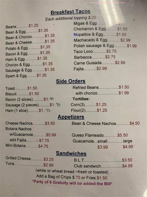 Menu at El Patio Cafe, Edinburg, 810 S Closner Blvd