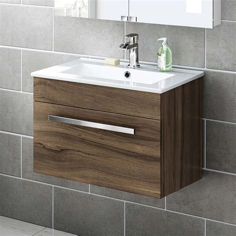 600mm Walnut Wall Hung Basin Cabinet | Avon - BathEmpire | Bathroom ...