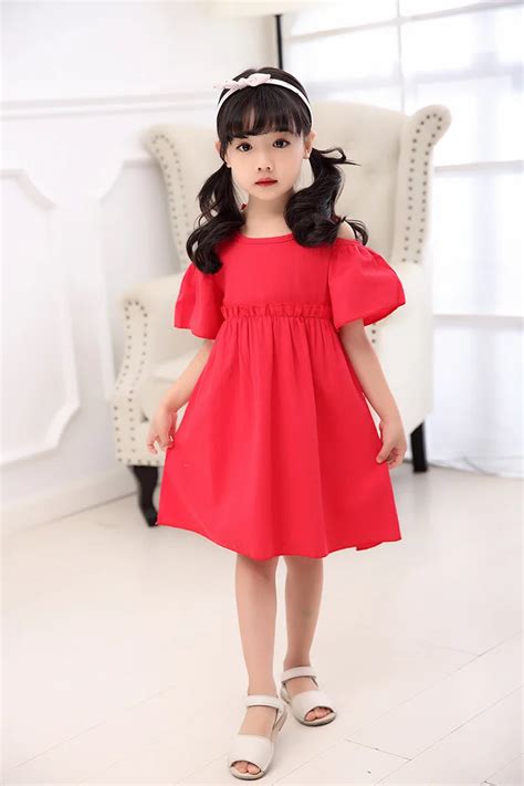 2018 Girls summer red dress New children's clothes fashion Camisole Interlock Longuette kid ...