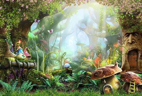 7x5FT Fairy Tale Forest Enchanted Tree House Alice Wonderland Mushroom Photo Background Studio ...