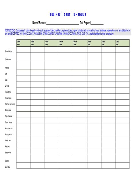 What Is A Business Debt Schedule Template - Fill Online, Printable, Fillable, Blank | pdfFiller