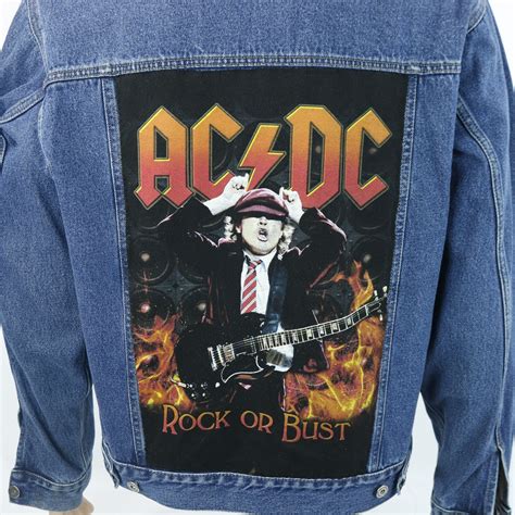 AC/DC Wrangler Denim Jean Jacket Rock or Bust Tour Blue Trucker Large ...