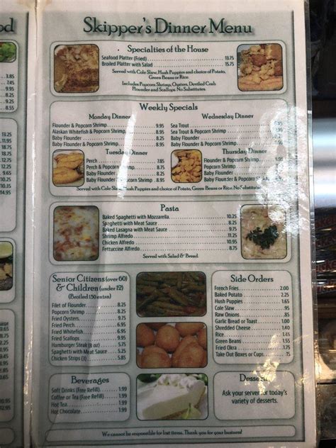 Menu at Skippers Seafood restaurant, High Point, S Main St