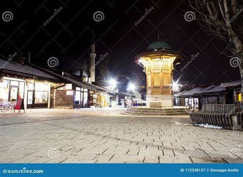 Night View of the Sebilj, Wooden Fountain in Sarajevo Stock Image - Image of view, sebilj: 112338137