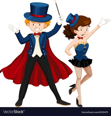 Magician and his assistant in blue outfit Vector Image