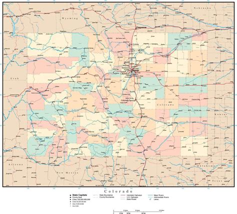 Colorado Adobe Illustrator Map with Counties, Cities, County Seats ...