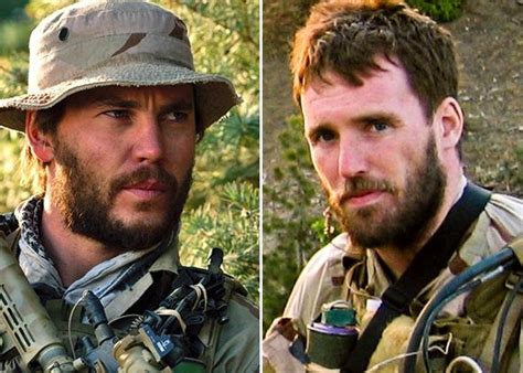 Left: Taylor Kitsch as Michael Murphy in Lone Survivor. Right: Navy SEAL Lieutenant Michael P ...