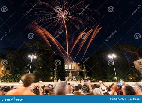 Fireworks for Celebrate Its Patron Saints` Day. PIAZZA DEL POPOLO, ROME ...