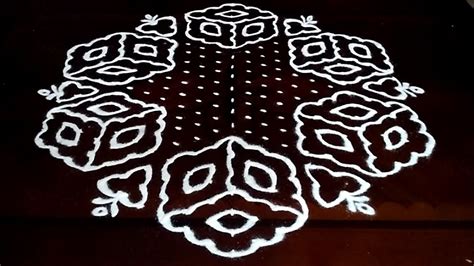 Simple flowers kolam designs with 21-11 middle | chukkala muggulu with dots| rangoli design ...