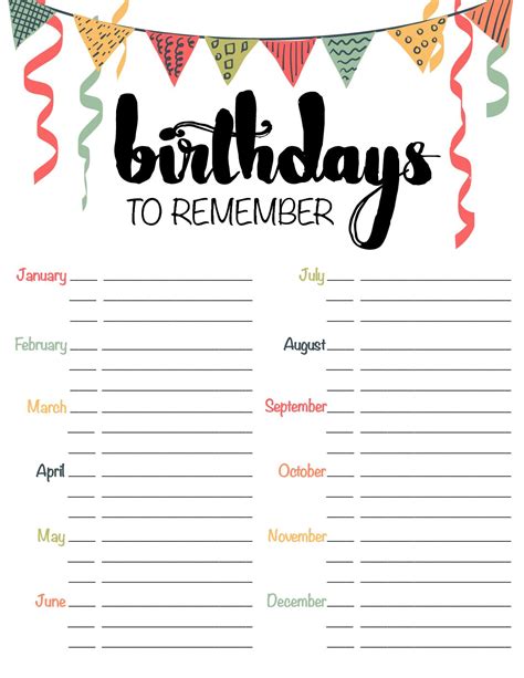 Birthday Reminder Free Printable - Six Clever Sisters