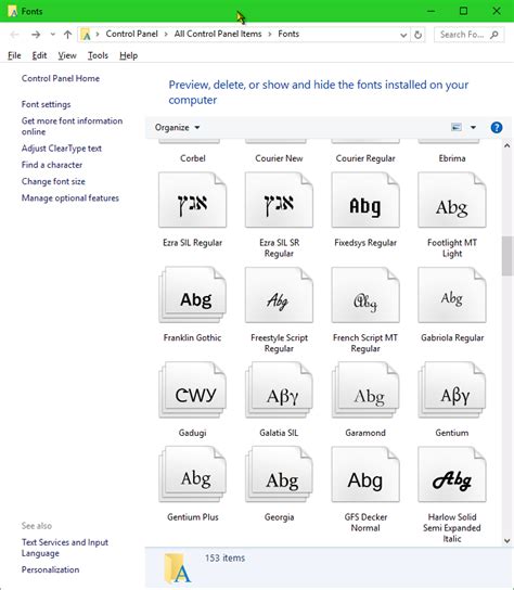 Greek and Hebrew fonts are shown in Fonts and in Wordpad and ...