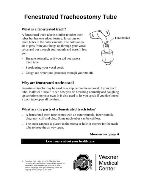 (PDF) Fenestrated Tracheostomy Tube - Patient Education · Fenestrated Tracheostomy Tube What is ...