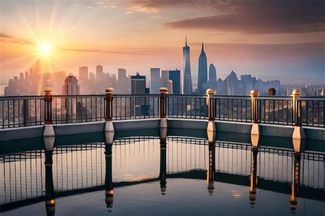 Premium Photo | A view of the manhattan skyline from a rooftop pool