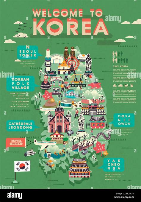 lovely South Korea travel map with abundant attractions Stock Vector Image & Art - Alamy