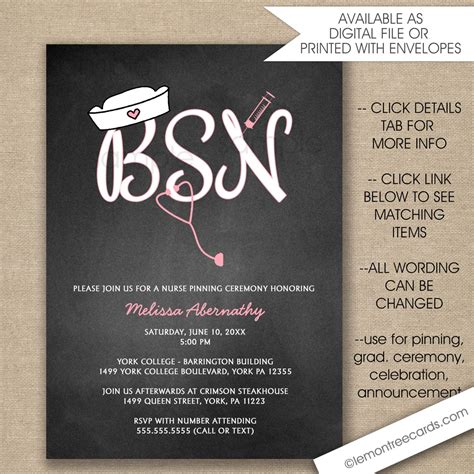 Nurse Pinning Ceremony Invitations FREE SHIPPING digital or