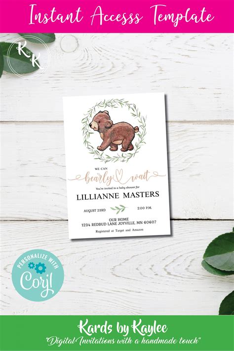 We Can Bearly Wait Baby Shower Invitations - Digital Download Editable Printable Template ...