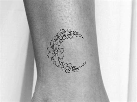 Wildflower Crescent Moon Temporary Tattoo / moon tattoo / wildflower tattoo