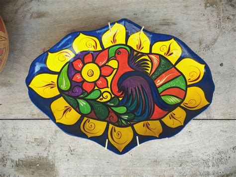 Mexican Pottery Folk Art Platter Wall Art, Colorful Plate Wall Hanging ...