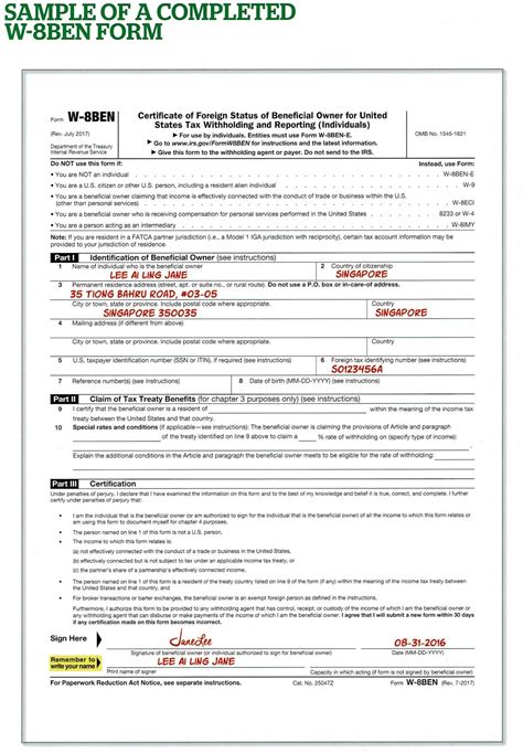 How To Fill Up W-8BEN Form For US Manulife REIT - My Sweet Retirement