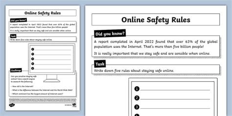 Online Safety Rules For Kids Worksheet - Twinkl