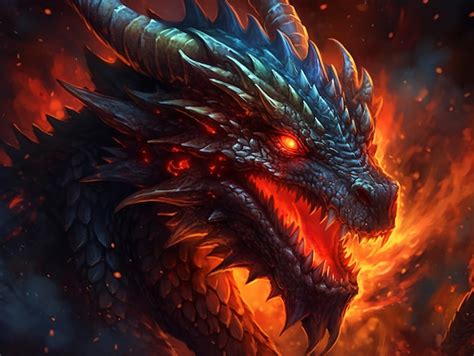 Premium AI Image | Fire dragon with eyes of fire and flames in the mouth fantasy illustration ...