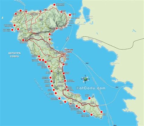 Corfu Beaches map | Corfu, Corfu map, Corfu greece