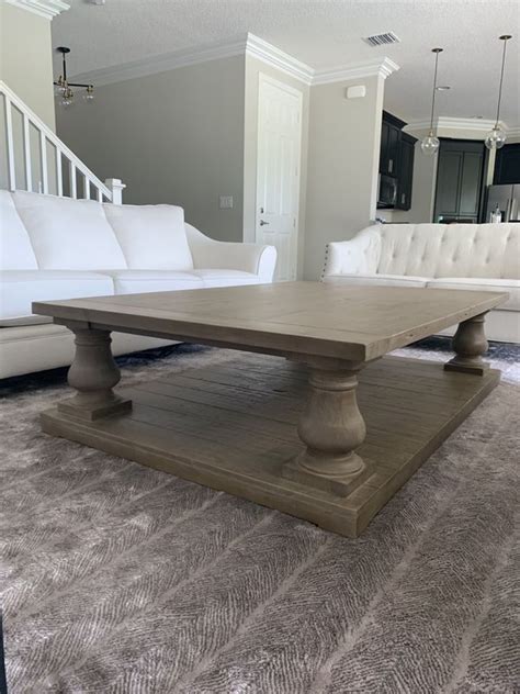 RESTORATION HARDWARE BALUSTRADE “SALVAGED GREY” WOOD COFFEE TABLE 60”x40” PERFECT CONDITION ...