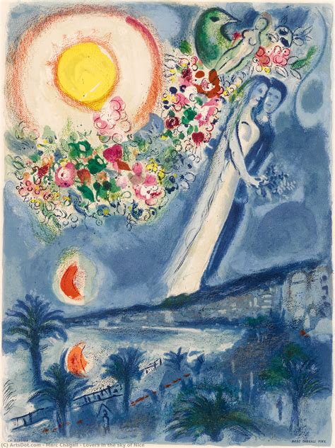 Lovers in the sky of Nice - Marc Chagall | Wikioo.org - The Encyclopedia of Fine Arts