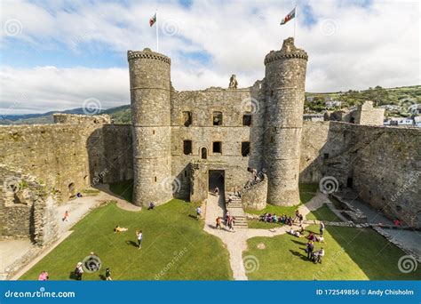 Editorial, Interior of Harlech Castle with Towers, Gatehouse and ...