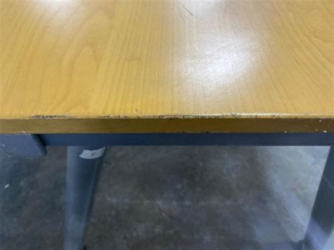Wooden Rectangular Office Table with Metal Leg / Meja Pejabat Kayu Segi Empat dengan Kaki Logam ...