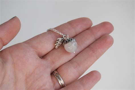 White Moonstone and Silver Acorn Necklace – Enchanted Leaves