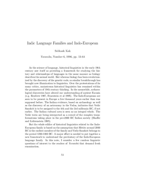 (PDF) Indic Language Families and Indo-European | Subhash Kak - Academia.edu