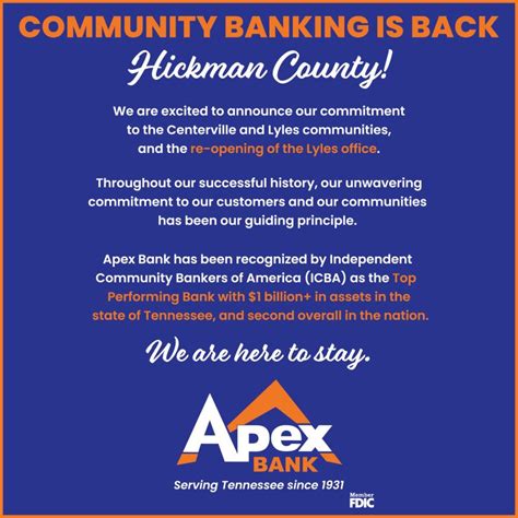 Apex Bank on LinkedIn: #centervilletn #lylestn #communitybank # ...