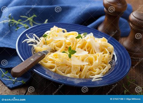 Tagliatelle alfredo stock photo. Image of olive, blue - 27657188