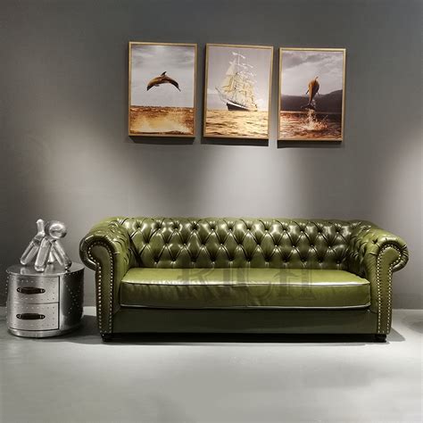 Olive Green Leather Chesterfield Sofa | Baci Living Room