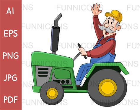 Clipart Cartoon of a Happy Farmer Driving a Tractor and Waving - Etsy UK